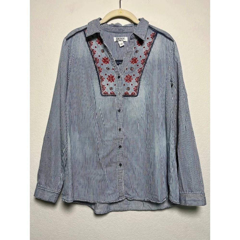 Vintage America Julip Shirt M Roll Tab Lyocell Embroidered Western Boho Grandma
